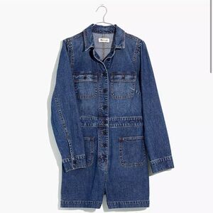 Madewell Denim Long Sleeve Romper Shorts, Size 6 Vasey Wash